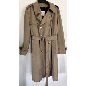 Men London Fog Trench Coat Double Breasted 42 R Zip out Faux Fur Liner $450MSRP